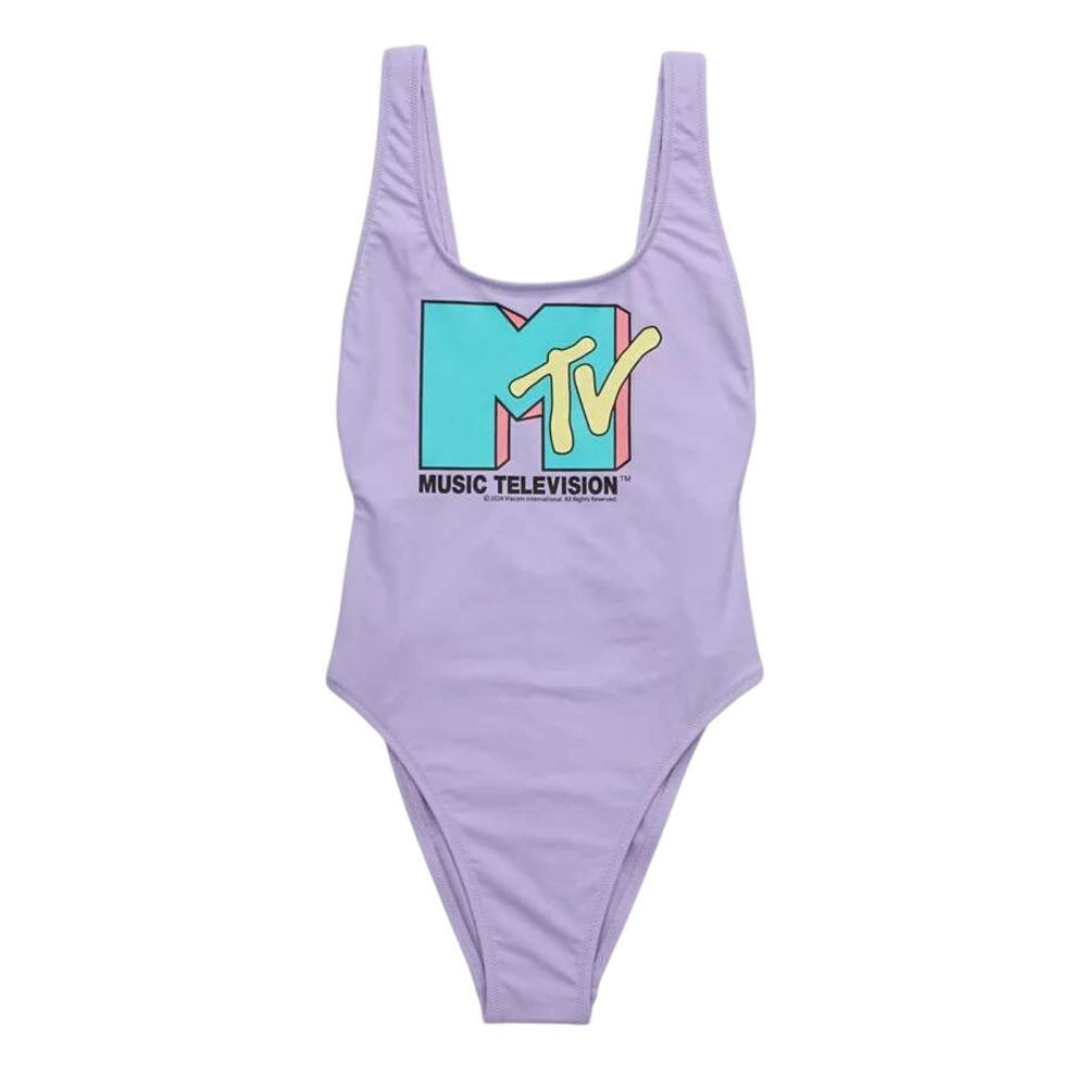 Aerie MTV NWT One Piece Swimsuit Purple Ribbed Cheekiest High Leg Logo Size M